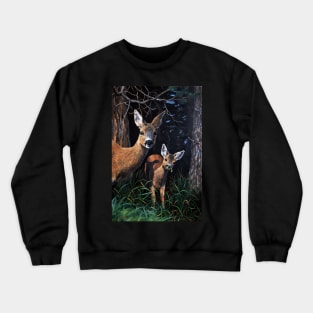 Near the forest - Mother and Baby roe deer Crewneck Sweatshirt